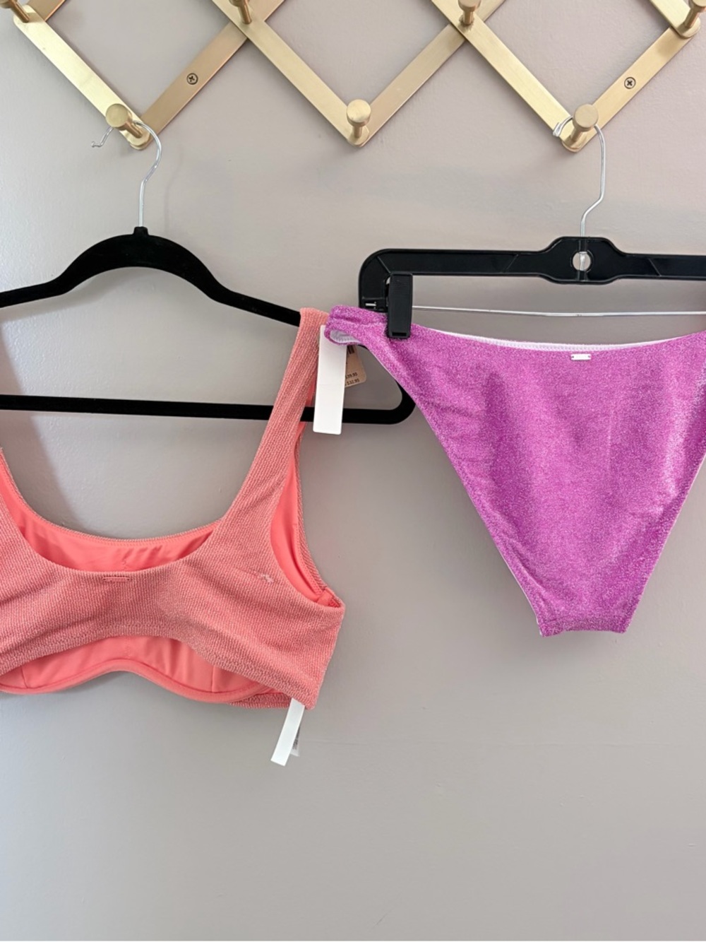 NWT PINK Victoria’s Secret Shimmer Colorblock Bikini Set Large - Picture 3 of 11